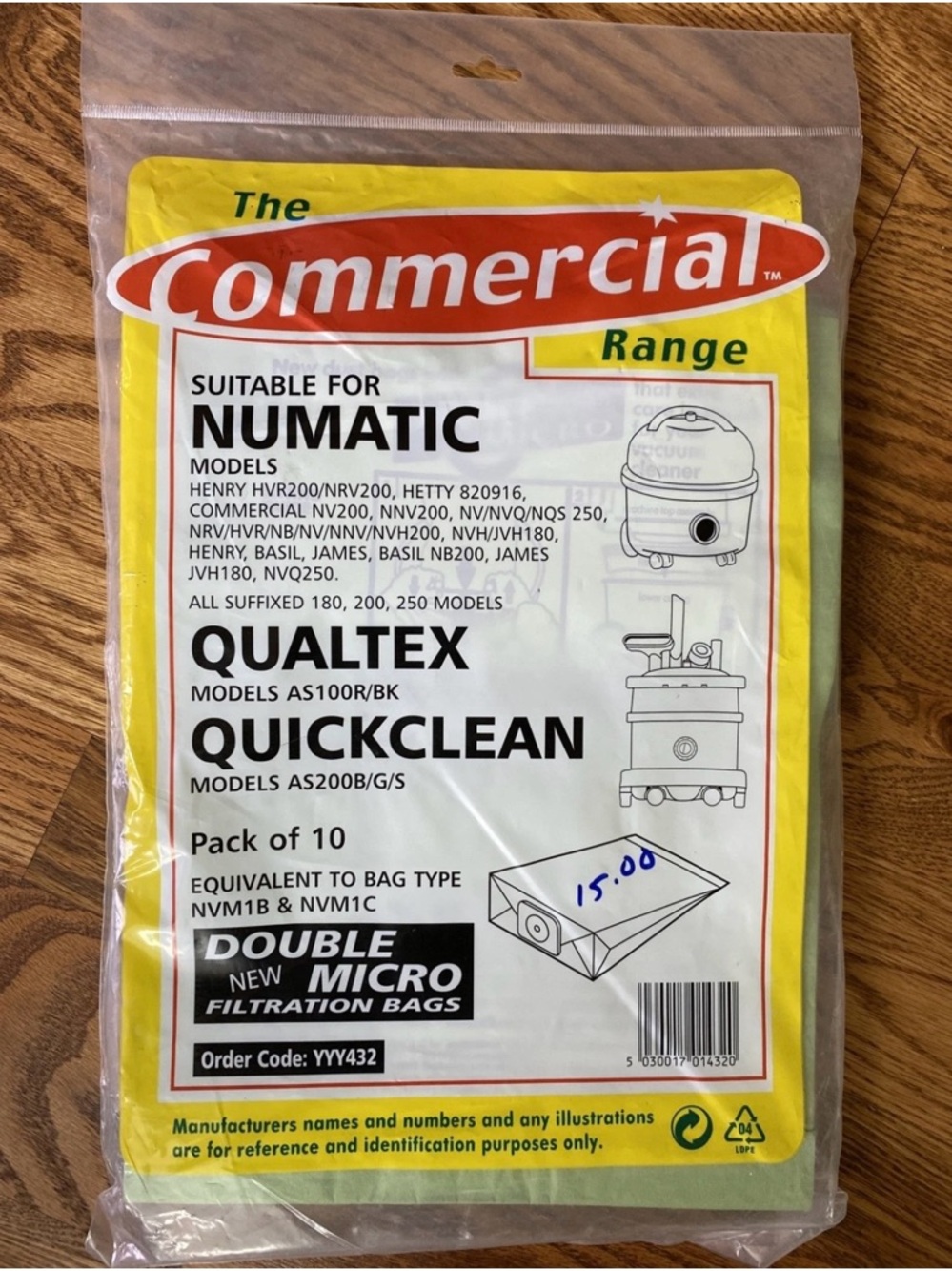 Commercial Range Vacuum Bags - Numatic, Qualtex, and Quick Clean (Pack of 10)